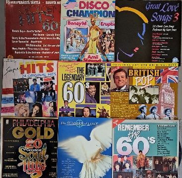 LP Paketti 19 Kpl Ulkomaisia kokoelmia Rock,Pop,Disco,Soul y