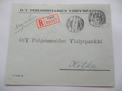 1928 Viipuri Pohjoismaiden Yhdyspankki R sinettikuori