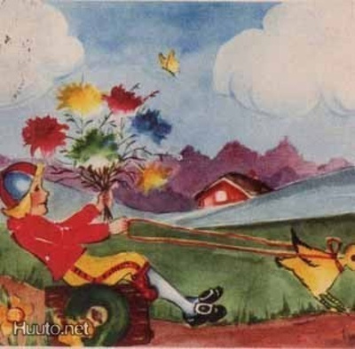 LAPSET / Poika tipun vetämissä kärryissä. 1940-l.