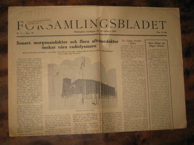 Sanomalehti  Församlingsbladet 24.2.1949