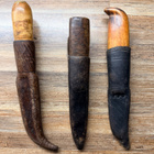 Puukko x 3, vanhoja nahkatuppisia n. 20cm - pikkukuva 1