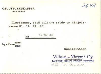 FIRMAKORTTI WIHURI OY SANDUDDIN TEHTAAT TAPANILA