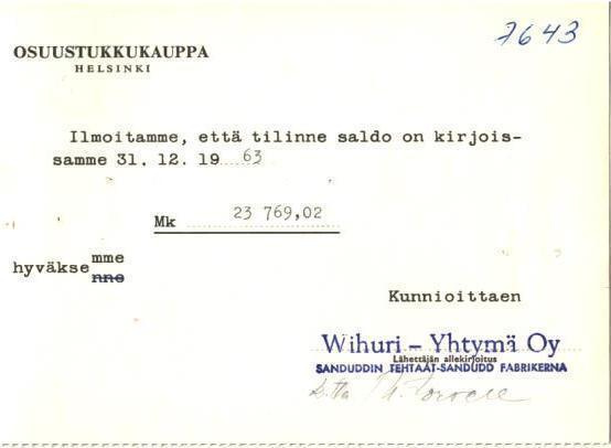 FIRMAKORTTI WIHURI OY SANDUDDIN TEHTAAT TAPANILA