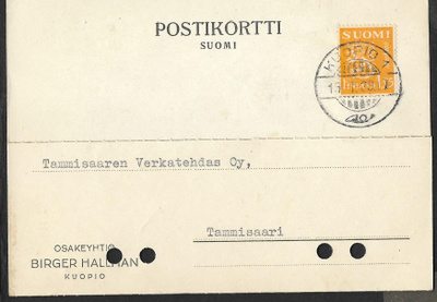 Postil. - Yl.m. 1,25mk (LAPE 177) Kuopio 1 15.1.1938