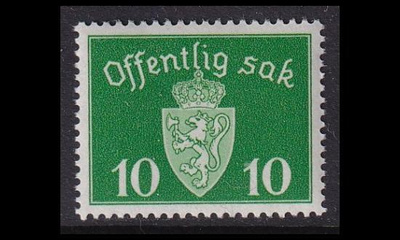 Norja 24 ** Virkamerkki 10 öre vesileima (1937)