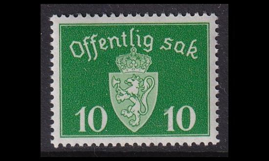 Norja 24 ** Virkamerkki 10 öre vesileima (1937)