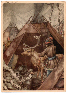 Vanha kortti, Anton Pieck, saamelaista elämää, v. 1952
