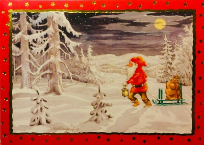 Leif Holmqvist - Tonttu metsässä (17 cm x 12 cm)