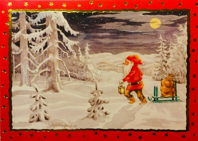 Leif Holmqvist - Tonttu metsässä (17 cm x 12 cm)