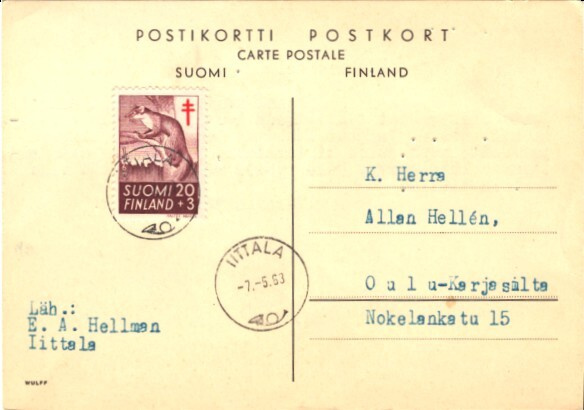 POSTIK IITTALA LOISTOL +E.A.HELLMAN ALLEKIRJOITUS. -OULU