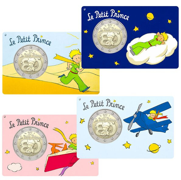 ** RANSKA 2€ 2026 Pikku Prinssi BU 4 x coin card **