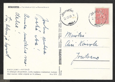 Postilähetys - yl.m. 20mk 1954 (LAPE 458) Joutseno 22.12.58