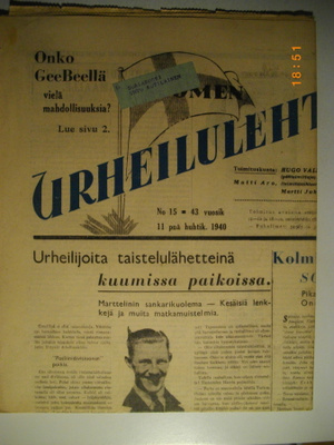 Suomen Urheilulehti Nro 15/1940 (16.3)