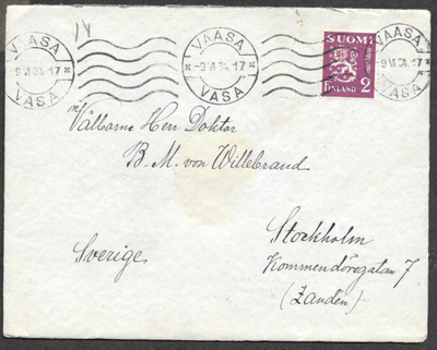 Postilähetys - Yl.m. 2mk Ruotsiin (LAPE 179) Vaasa 9.6.1934