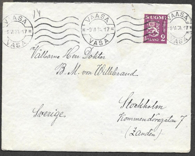 Postilähetys - Yl.m. 2mk Ruotsiin (LAPE 179) Vaasa 9.6.1934