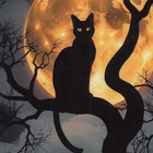 Halloween kissa puun oksalla, suuri täysikuu - pikkukuva 1