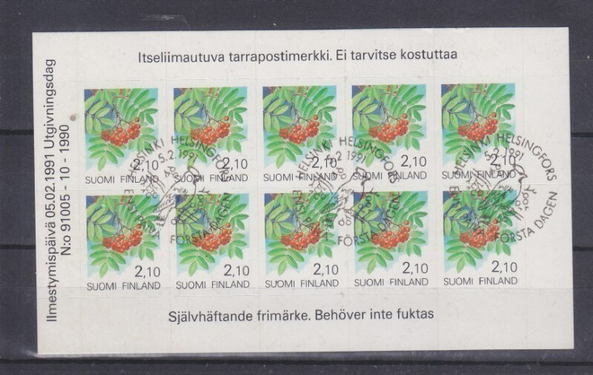 1991 Pihlaja tarrapostimerkkiarkki ep. leimattuna.