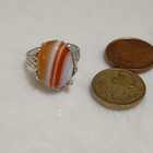 Vintage kaunis hopea Akaatti kivi sormus Sterling Hopea - pikkukuva 5