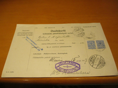 1917 Hki osoitekortti sens Liminkaan