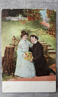 Vanha romanttinen kortti, kulkenut 1900 luvun alku