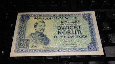 Chechoslovakia Tsekki 20 korun 1945 P61 UNC-