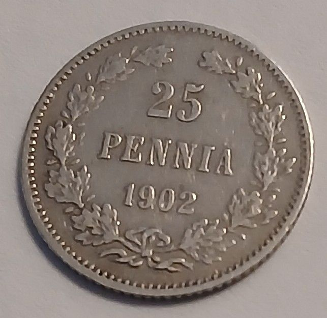 Nikolai II, hopea 25 penniä vuodelta 1902.