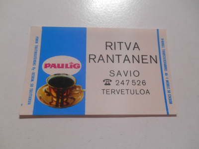 TT Etiketti Paulig Ritva Rantanen Savio