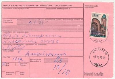 M63 1971 Hgin rautatiasema postiennakkokirje