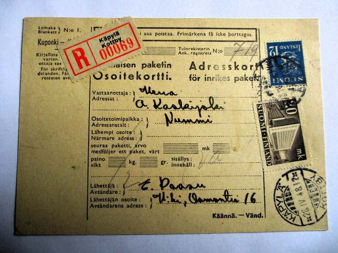 1947 Käpylä R osoitekortti