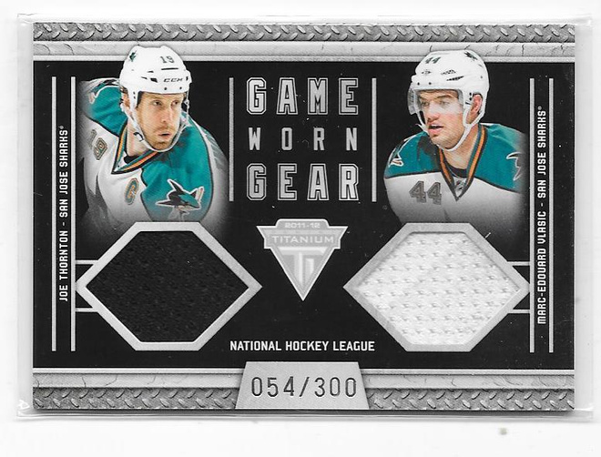 2012 Game Worn Gear # Joe Thornton & M-E Vlasic San Jose