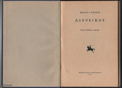 Kapteeni L. Rainio: Aseveikot, Otava 1931, jälkisidos, K3 +