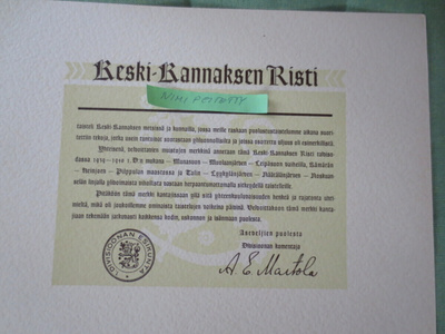 Keski- Kannaksen Ristin Myöntökirja Talvisota