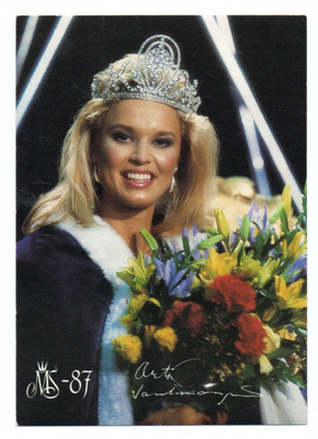 Miss Suomi Outi Tanhuanpää 1987 Painettu nimikrjoitus.