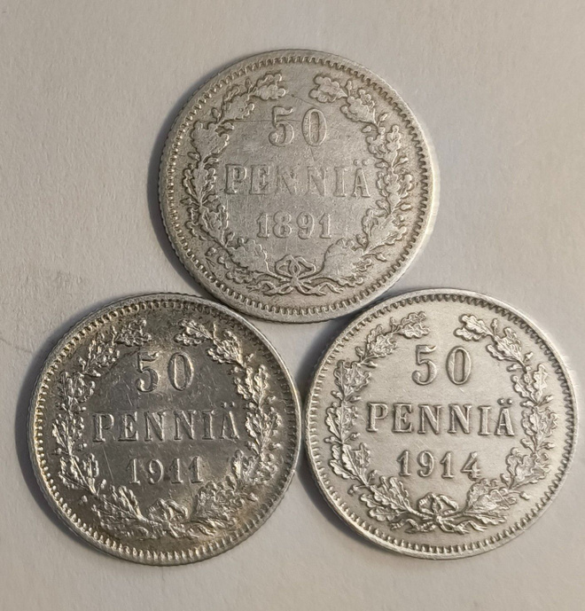 3kpl 50 penniä, 0.750ag, hinta sisältää postikulut