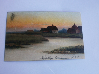 Suffolk, Walberswick, maisema iltaruskossa, p. 1904  Suomeen