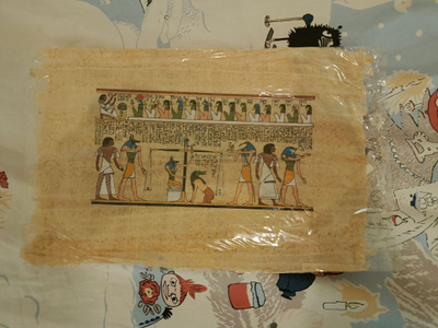 Egyptiläinen papyrus maalaus aitoustodistuksella