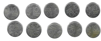 10 KPL 10 PENNIN KOLIKOITA 1990-1996 KÄYTETTYJÄ