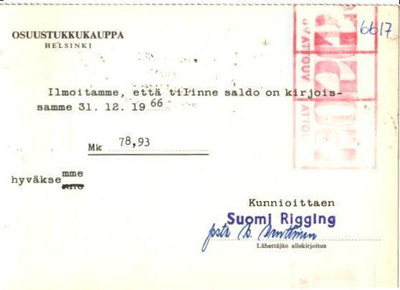 FIRMAKORTTI SUOMI RIGGING HELSINKI