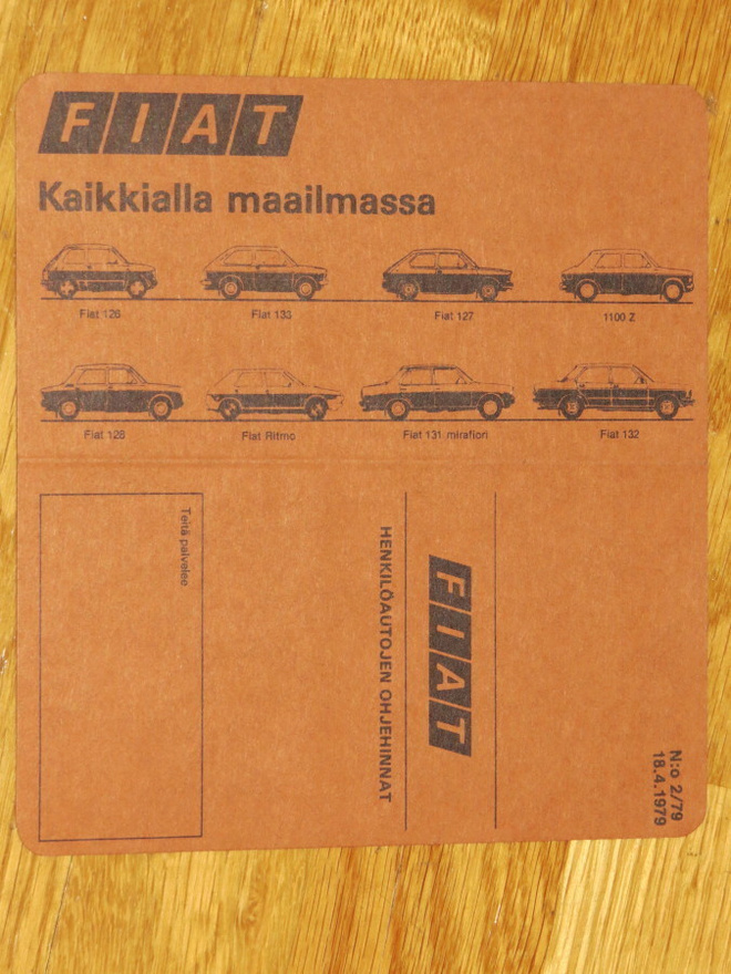 1979 Fiat hinnasto esite - KUIN UUSI - suomalainen