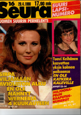 Seura n:o 16 1990 Miss Suomi. Tuovi. Ilves. Inkeriläiset.