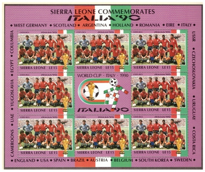 8 x COSTA RICA Jalkapallo Postimerkkiä v.1990/ITALIA