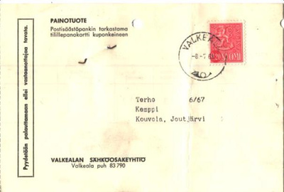 POSTILÄHETYS PAINOTUOTE VALKEALA-KOUVOLA