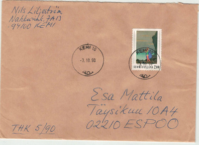1990 Koivu "Satu soittoniekasta" loistoleimainen kirje