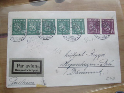 Ilmapostikuori Hesasta Tanskaan vuodelta 1931