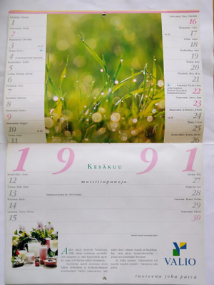 seinäkalenteri Valio 1991