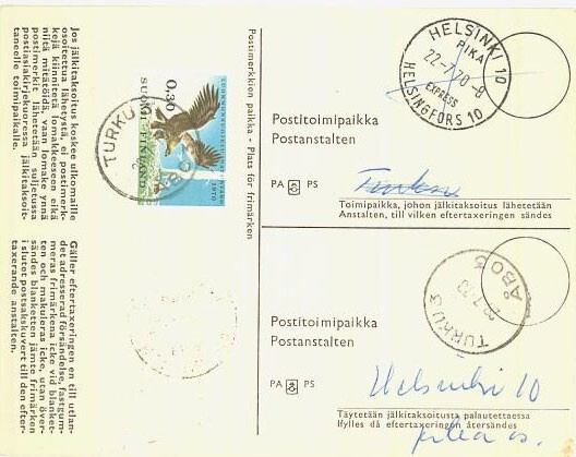 1970 luonnonsuojelu jälkitaksoituskortilla