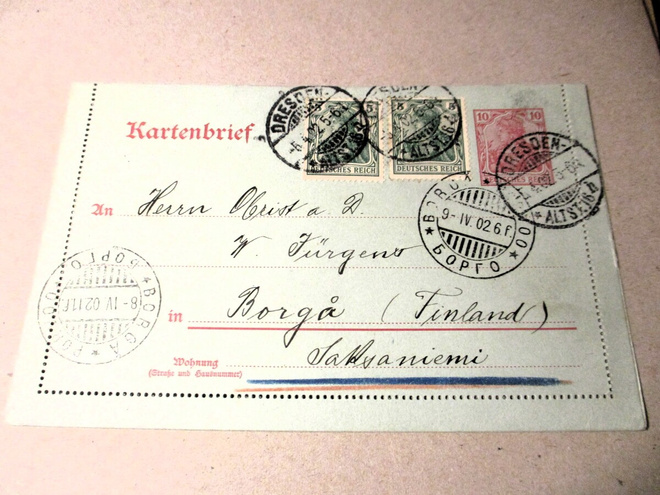 1902 Dresden kirje-ehiö Porvooseen