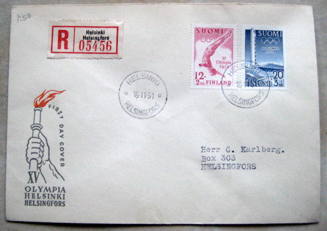 FDC-Olympia Helsinki 16.11.1951 KIRJATTU (103)