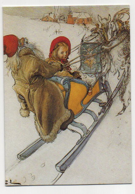 Carl Larsson: Tyttö joulupukin reessä (tk)(R)