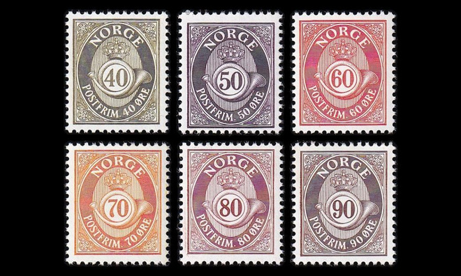 Norja 758-63y ** Käyttösarja postitorvi 40-90 öre (1978)